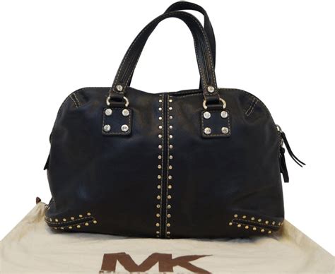 michael kors tote black leather w gold studs and padlock